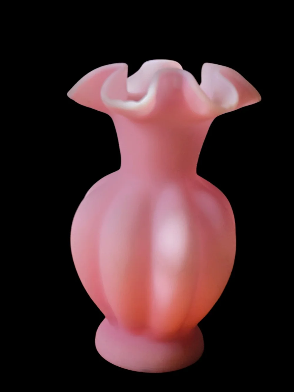 Lefton Pink Ruffled Lip Satin Glass Vase